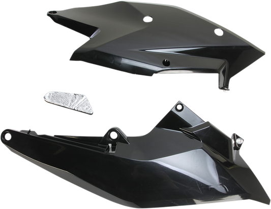 Acerbis black side panels for motorcycle body, designed for durability and style, shown on a clean surface.