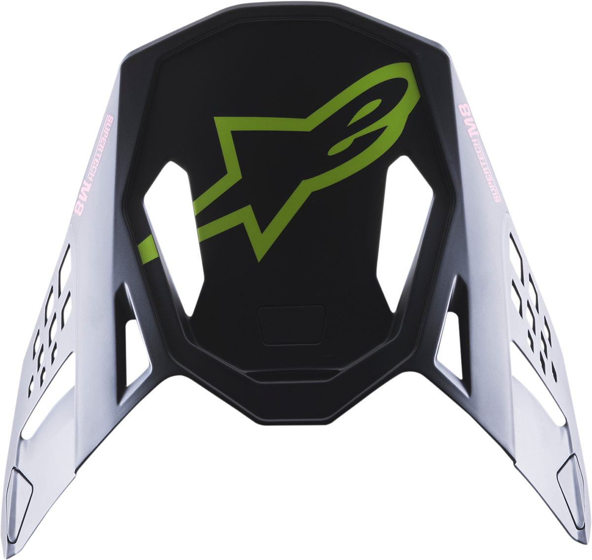Alpinestars Supertech M8 helmet visor in black, blue, fluo yellow, and purple with reflective tint, designed for motorcycle helmets.
