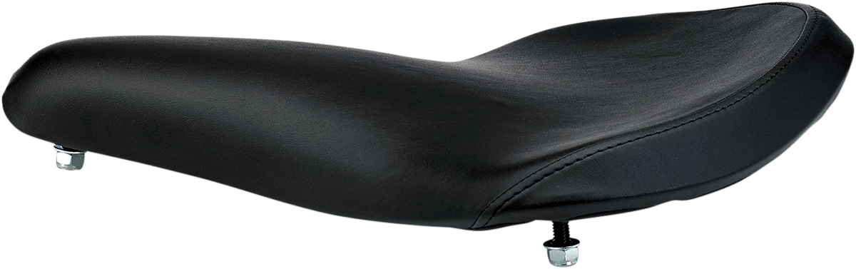 Black BILTWell Solo Seat for motorcycles, smooth finish, designed for comfort and style, featuring a sleek black seat with minimal padding.