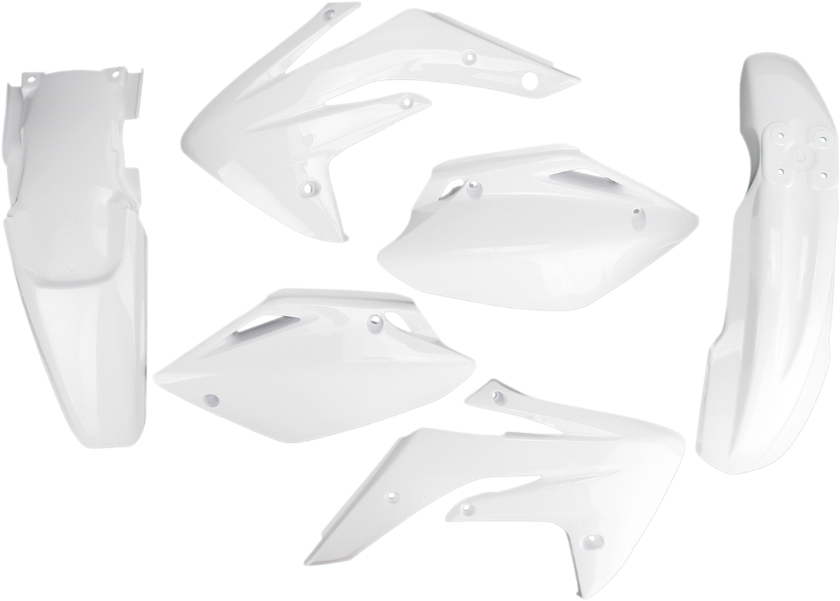 A white ACERBIS standard replacement body kit for motorcycles, designed for easy installation and a sleek look.
