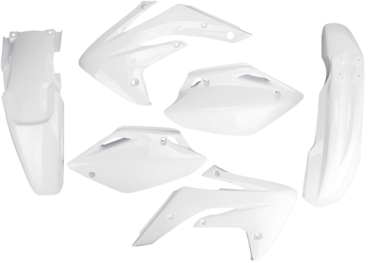 A white ACERBIS standard replacement body kit for motorcycles, designed for easy installation and a sleek look.