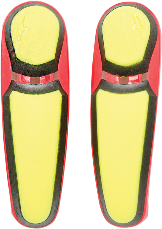 Alpinestars yellow and red toe sliders for motorcycle boots, part of Bill's Exhausts motorcycle gear accessories.