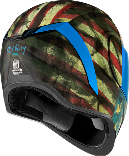 Bill's Exhausts ICON Airform™ Helmet in Old Glory design, medium size, featuring a sleek helmet with patriotic flag graphics.