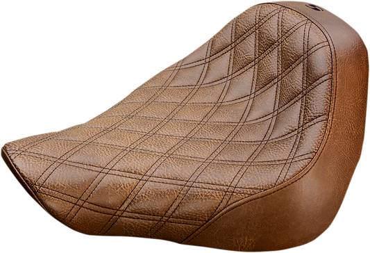 Brown SADDLEMEN Renegade Solo Seat with lattice stitching, designed for motorcycle comfort and style.