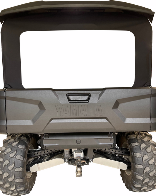 Moose Offroad Wolverine X4 rear windscreen made of heavy-duty rip-stop nylon with vinyl window for UTV protection.