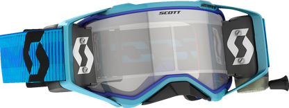 Scott Prospect WFS goggles in blue and black with clear lenses, designed for engine protection and visibility.