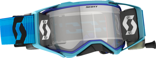 Scott Prospect WFS goggles in blue and black with clear lenses, designed for engine protection and visibility.