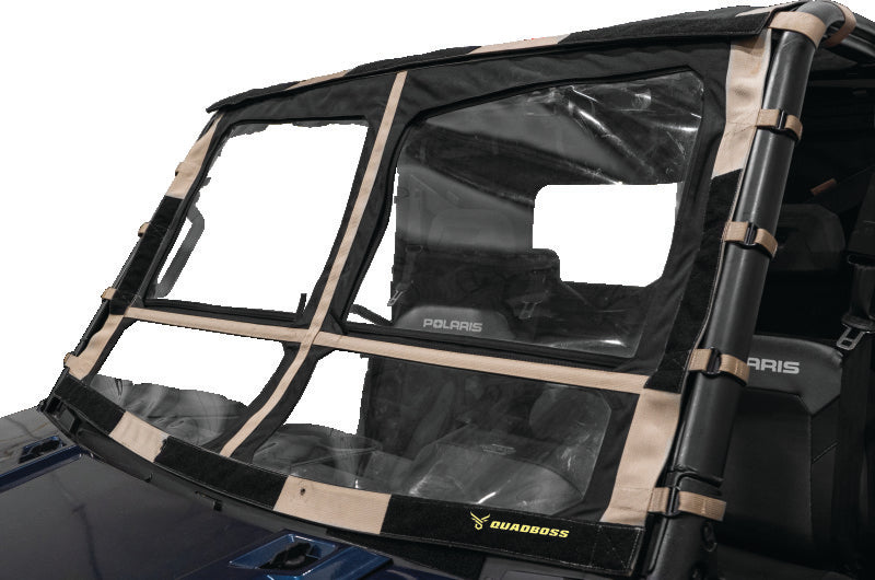 QuadBoss KAF620 Mule 4010 folding windshield for Kawasaki Mule 4010 4x4 shown in the image.