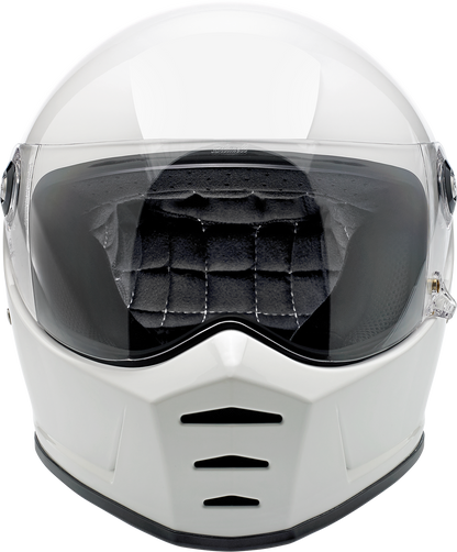 Bill's Exhausts BILTWELL Lane Splitter helmet in gloss white, XL size, showing its sleek motorcycle helmet design.