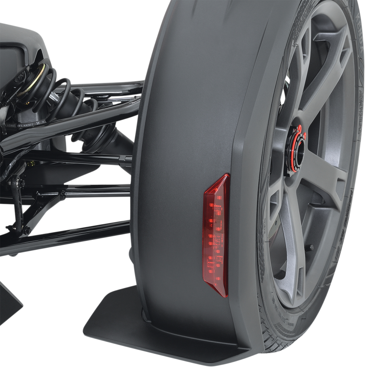 Can-Am Show Chrome front and rear fender lights, engine accessories by Bill's Exhausts, mounted on a vehicle.