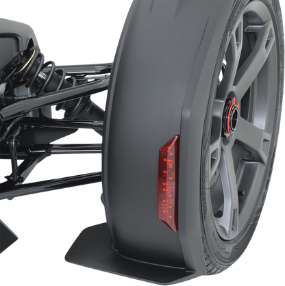Can-Am Show Chrome front and rear fender lights, engine accessories by Bill's Exhausts, mounted on a vehicle.