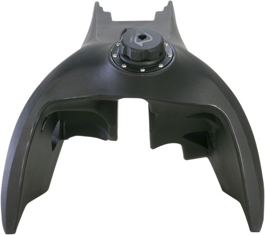 Black Acerbis gas tank for KTM, 4.1 gallons, with body design, compatible with KTM shrouds, by Bill's Exhausts.