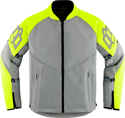 Gray and hi-vis ICON Mesh AF™ jacket by Bill's Exhausts, small size, featuring mesh fabric and high-visibility details.