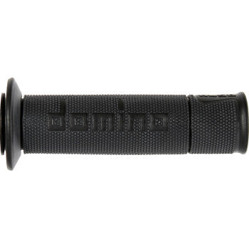 Domino A450 dual-compound motorcycle grips in dark gray and black, 120mm length, with textured surface for grip.