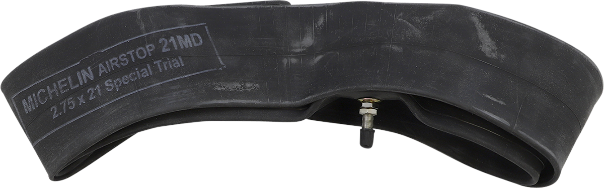 Michelin 21-inch standard inner tube with TR-4 metal valve, designed for bicycles, showing the valve and rubber tube.