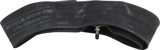 Michelin 21-inch standard inner tube with TR-4 metal valve, designed for bicycles, showing the valve and rubber tube.