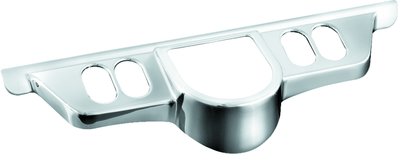 Kuryakyn chrome switch panel accent for Harley Davidson Touring models, showing detailed close-up of the part.