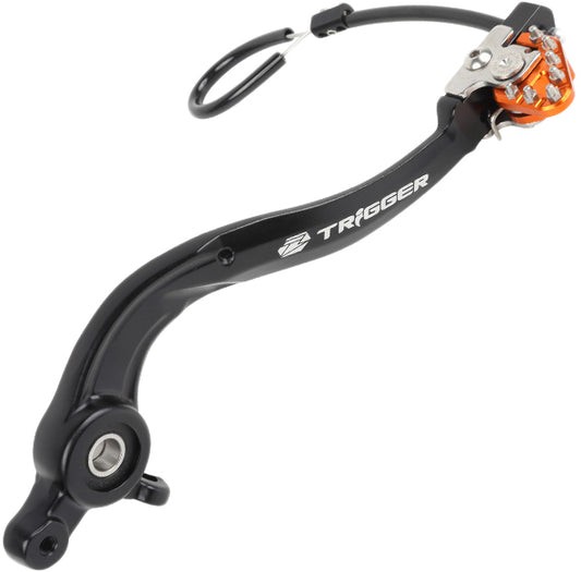 ZETA Trigger Brake Pedal for KTM motorcycles, black metal with textured surface and mounting hardware.