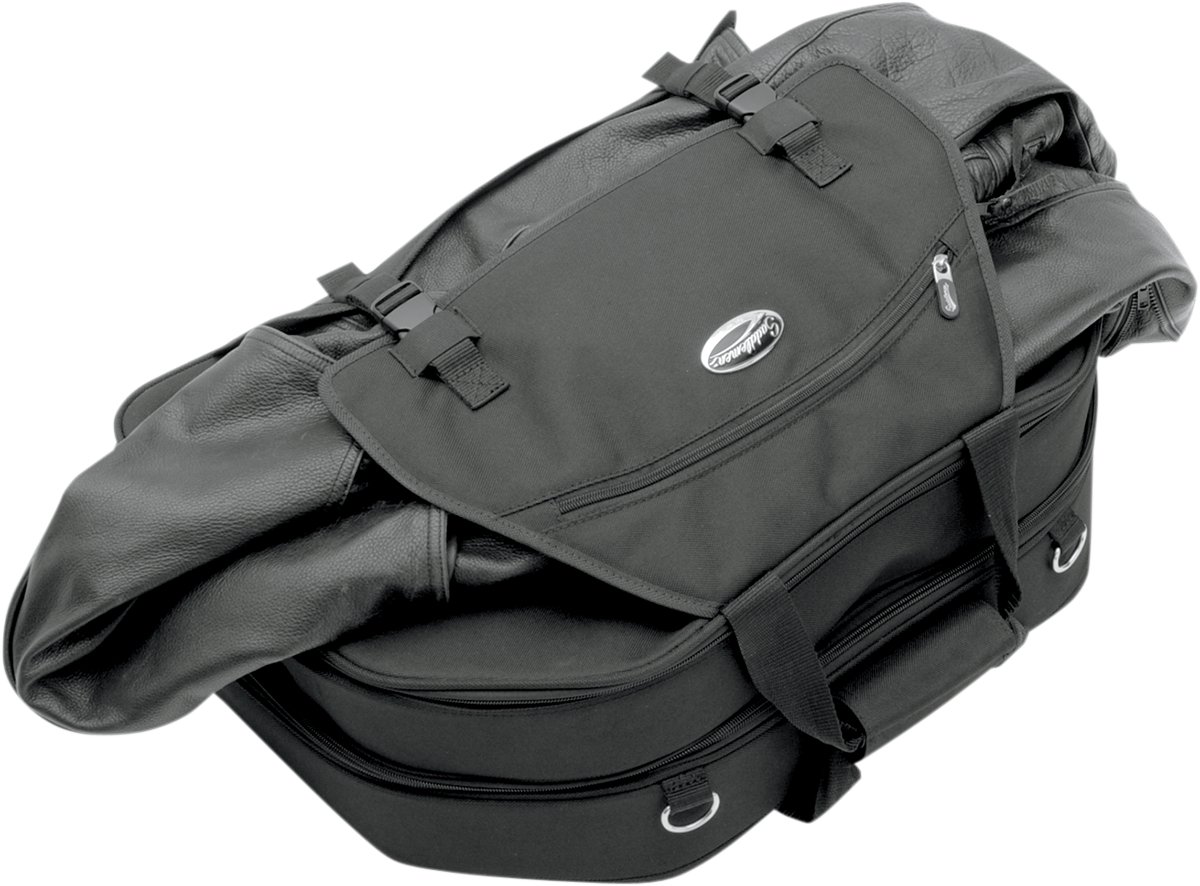 Bill's Exhausts SADDLEMEN Tour-Pak luggage bag mounted on a motorcycle seat for touring and storage.