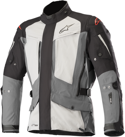 Black and gray ALPINESTARS Yaguara Drystar® jacket in medium size, featuring a sleek design with visible zippers and high-quality fabric.