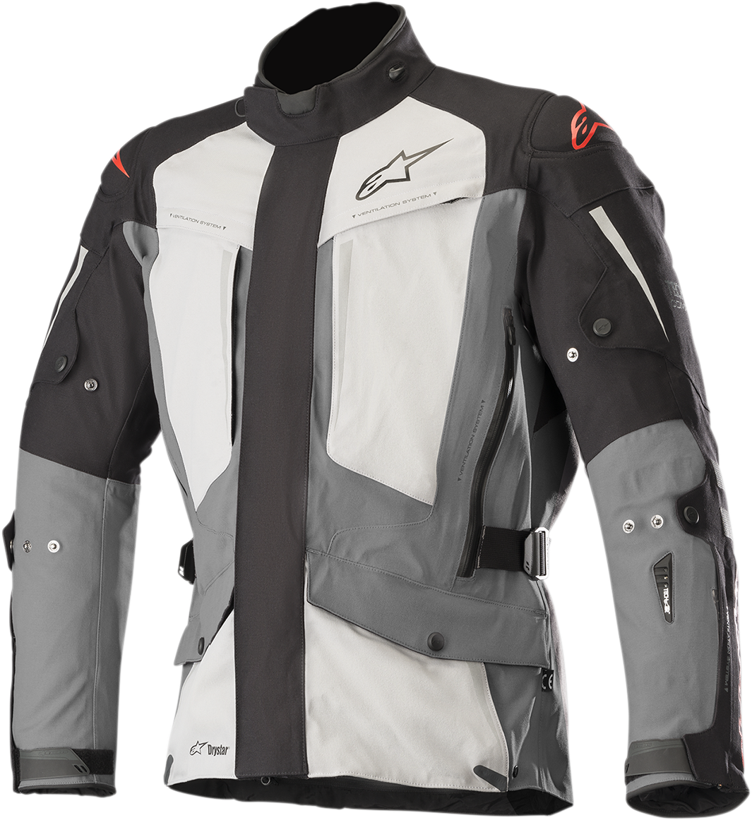 Black and gray ALPINESTARS Yaguara Drystar® motorcycle jacket in 3XL, featuring protective armor and a sleek design.