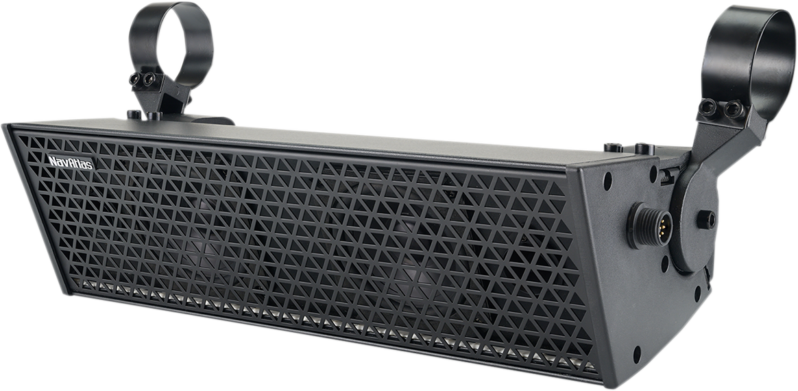 Bill's Exhausts NAVATLAS 14-inch UTV sound bar speaker with rugged design and grille, ideal for off-road audio.