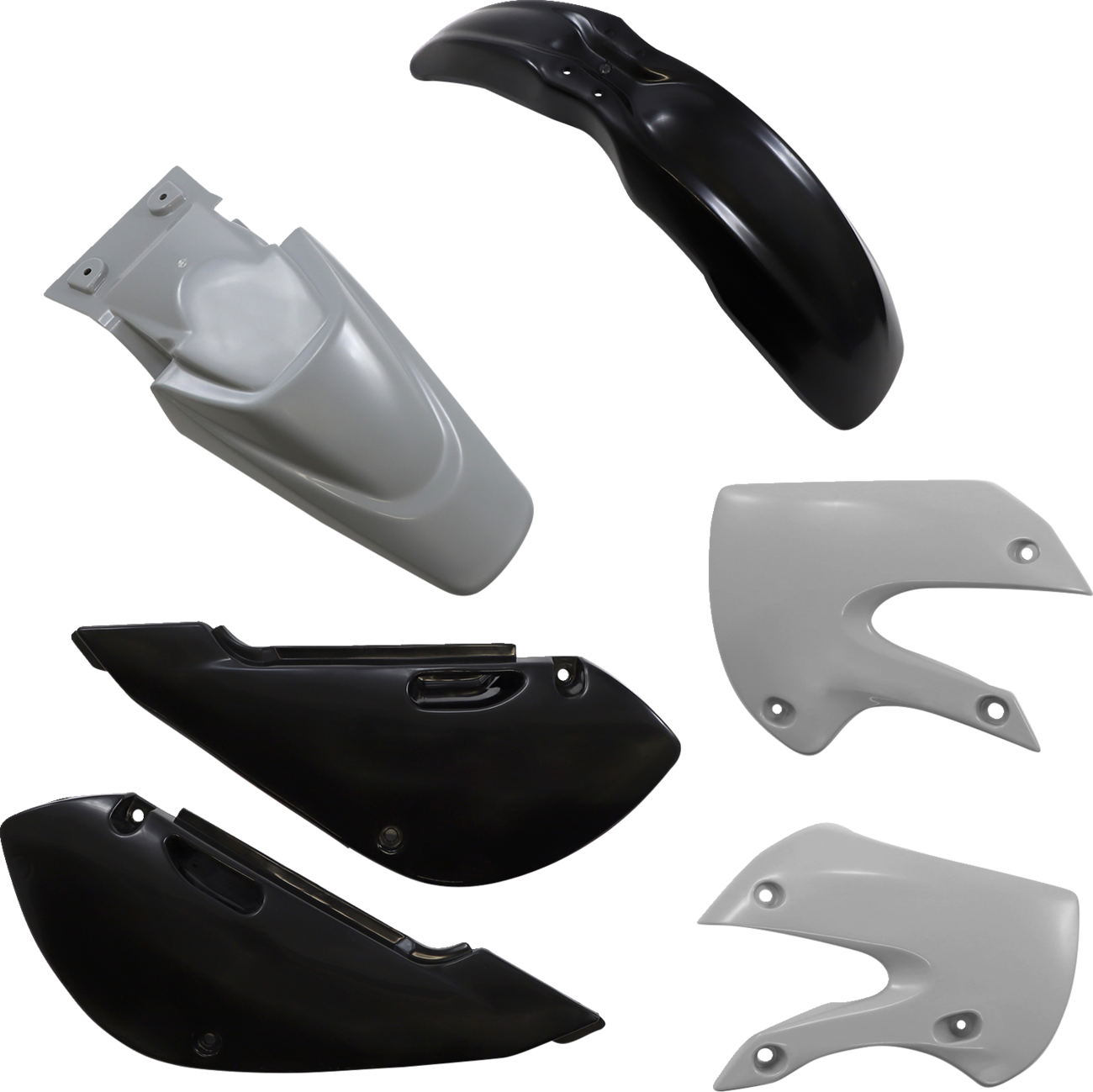 A black and gray Acerbis standard replacement body kit for motorcycles, featuring plastic body panels and parts.