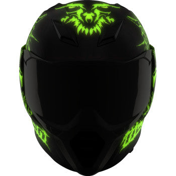 Black ICON Ultraflite Misanthrope helmet with MIPS® technology, medium size, showing the sleek aerodynamic design and ventilation openings.