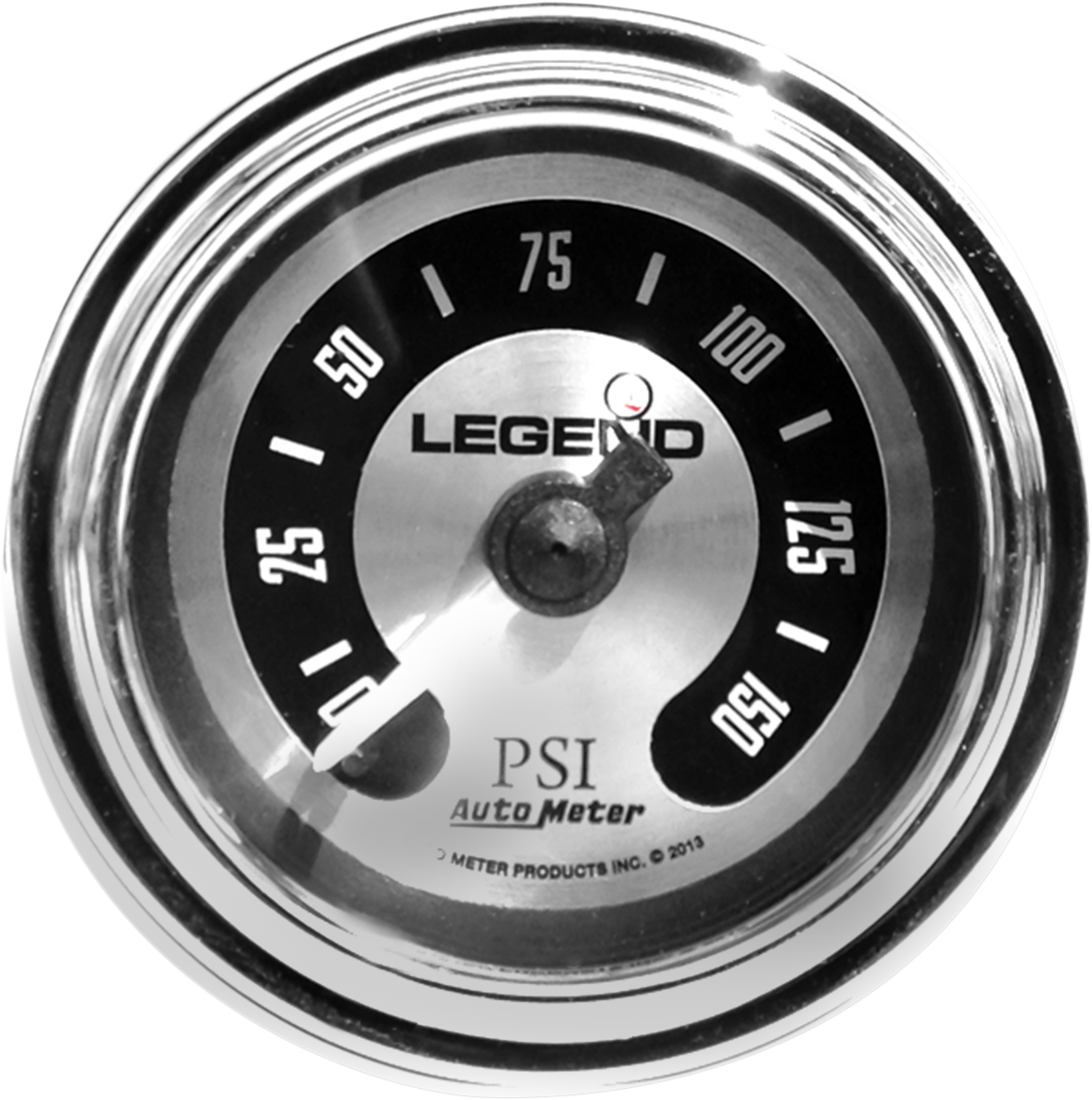 Legend Suspension fairing-mounted LED backlit PSI gauge showing 0-150 PSI for automotive or motorcycle applications.