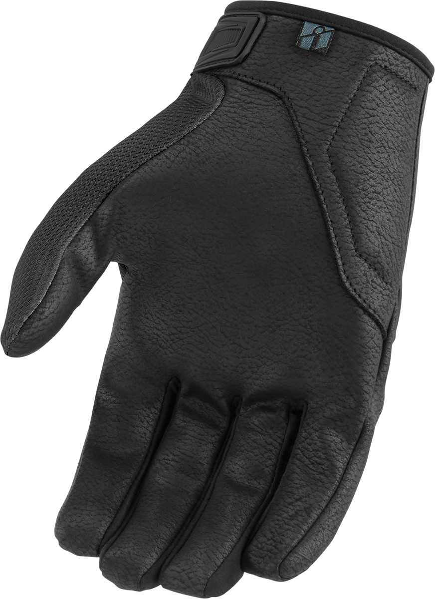 Bill's Exhausts ICON Hooligan™ CE Gloves in black, medium size, showing the textured leather surface and secure wrist closure.