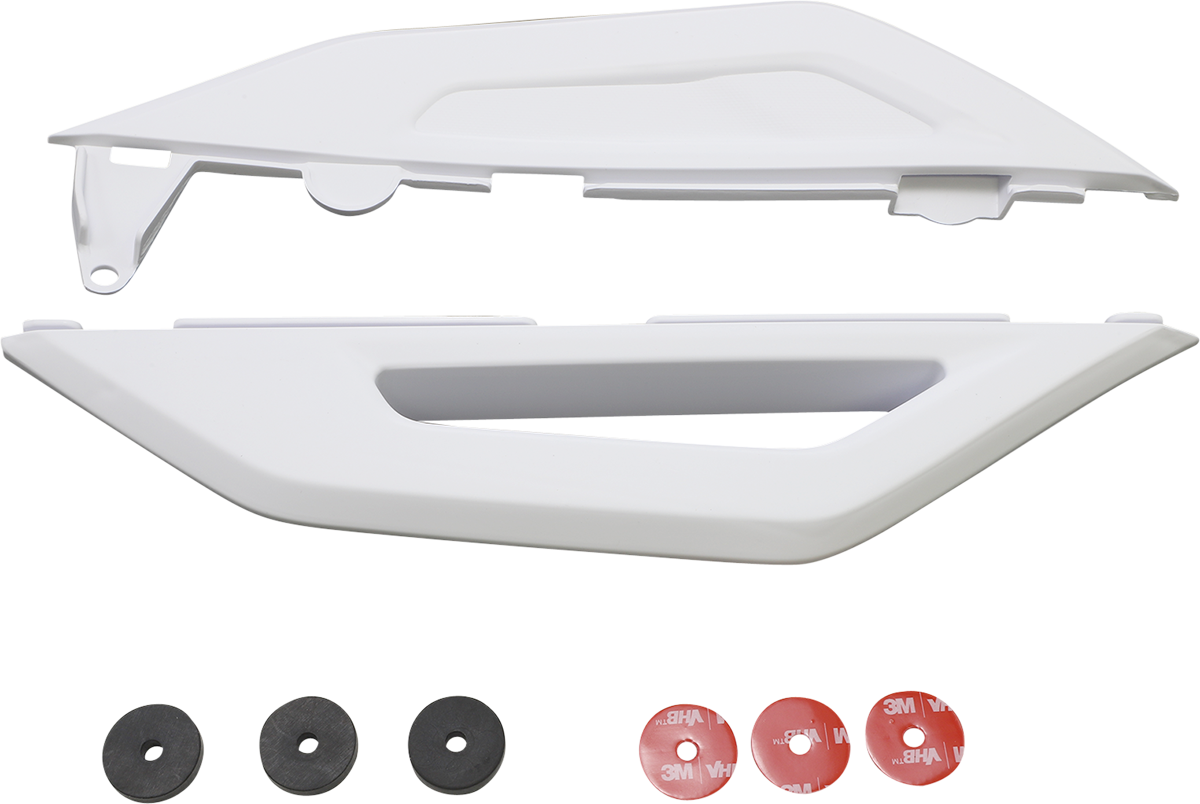 White Acerbis side panels for motorcycle body replacement, designed for compatibility with various models.