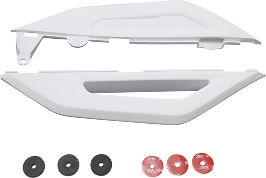 White Acerbis side panels for motorcycle body replacement, designed for compatibility with various models.