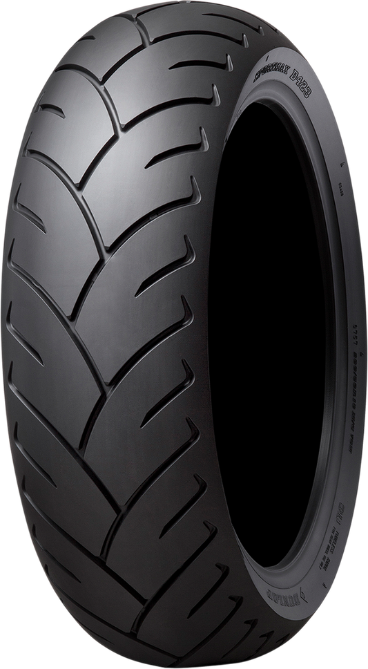 Dunlop D423 rear motorcycle tire, 200/55R16 77H size, featuring tread pattern for highway and sport riding on a motorcycle.