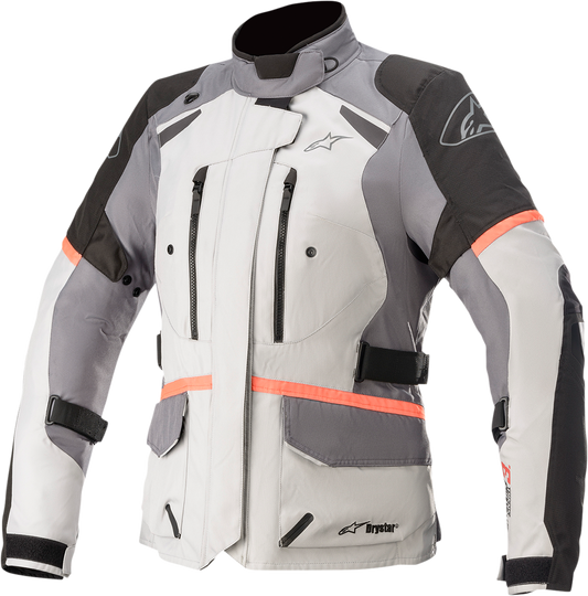 Gray Alpinestars Stella Andes v3 motorcycle jacket in 2XL with protective features and stylish design.