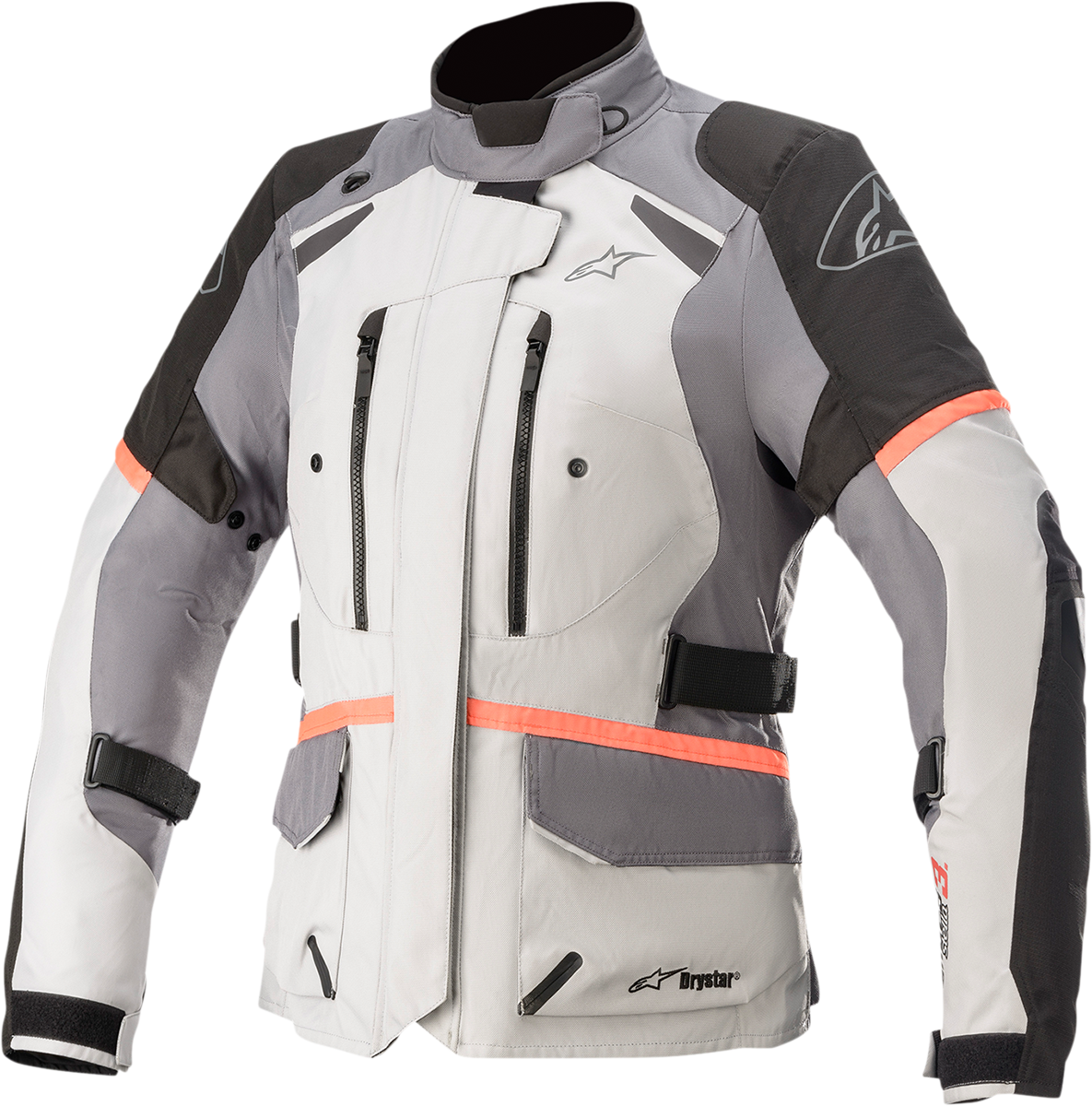 Alpinestars Stella Andes V3 motorcycle jacket in gray, small size, featuring protective armor and stylish design.