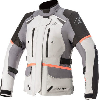 Alpinestars Stella Andes V3 motorcycle jacket in gray, small size, featuring protective armor and stylish design.