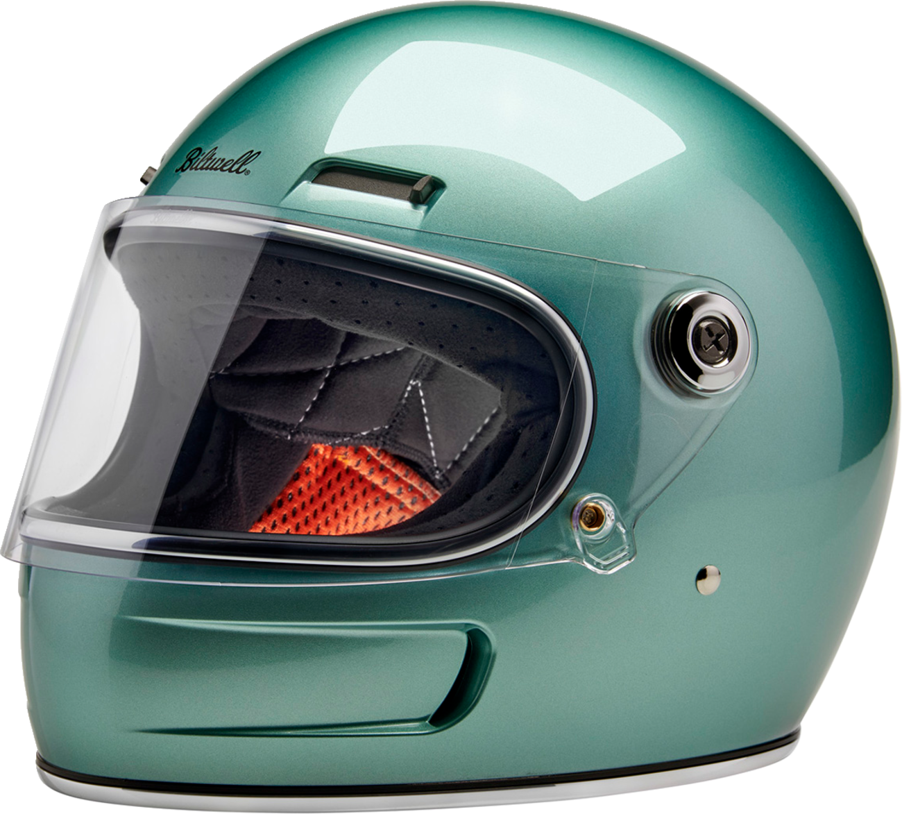 BILTWELL Gringo SV helmet in metallic seafoam color, medium size, featuring a sleek motorcycle helmet design.