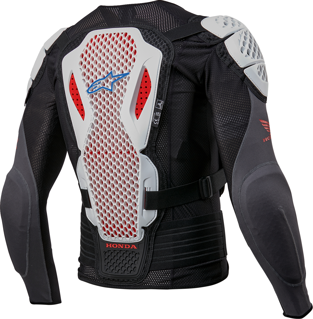 Alpinestars Bionic Plus V2 protection jacket with bionic armor, black and grey, featuring adjustable straps and protective padding.