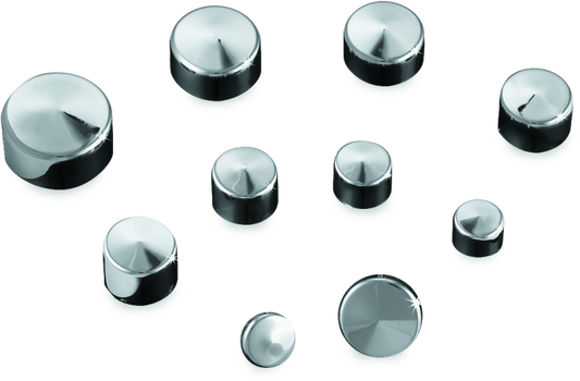 Kuryakyn Kool Kaps 1/4 inch Torx bolt covers in durable aerospace GFP polymer finish, shown on motorcycle hardware.