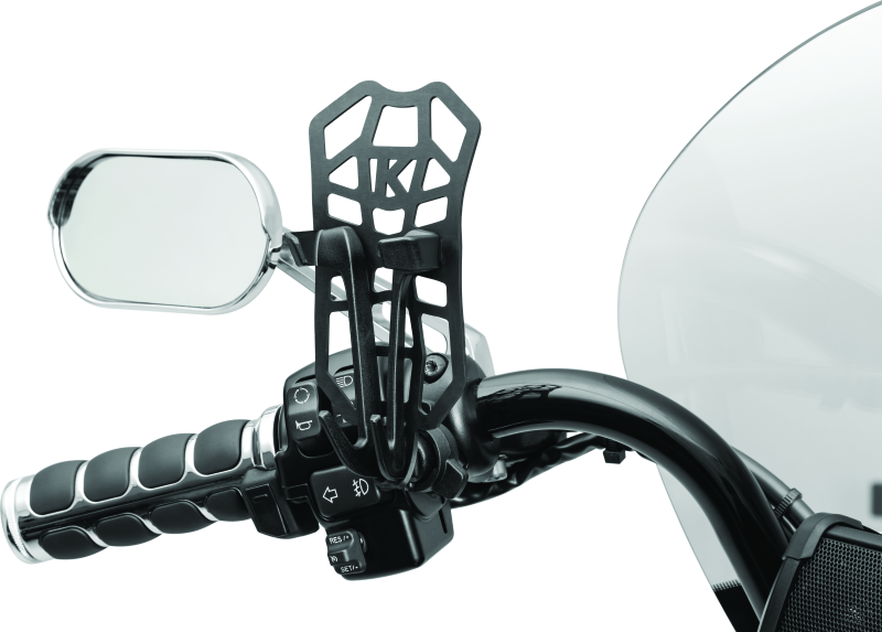Kuryakyn Free-Flex Device Holder with Perch Screw Mount in black, motorcycle handlebar mount for smartphones or GPS devices.
