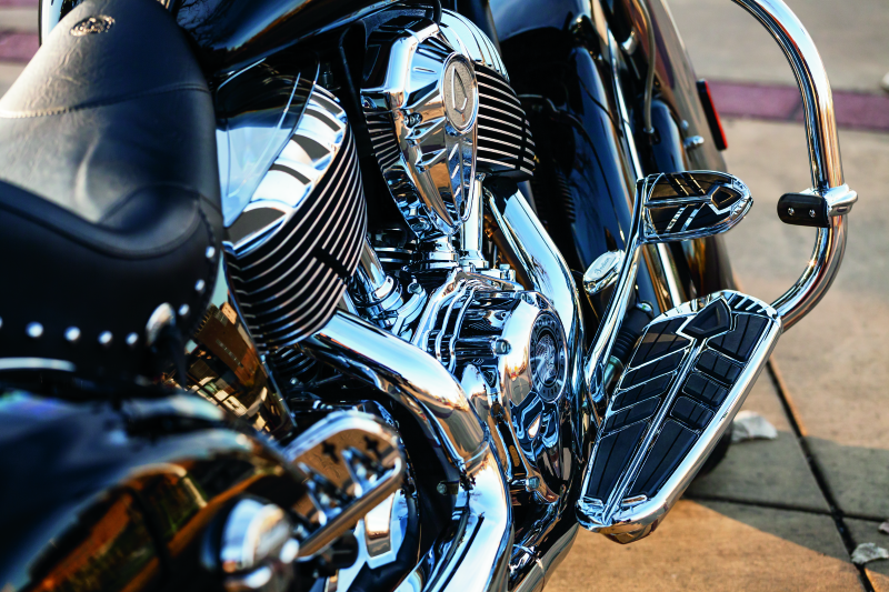 Kuryakyn Spear brake pedal pad for Indian motorcycle, chrome finish, durable replacement with textured surface for secure grip.