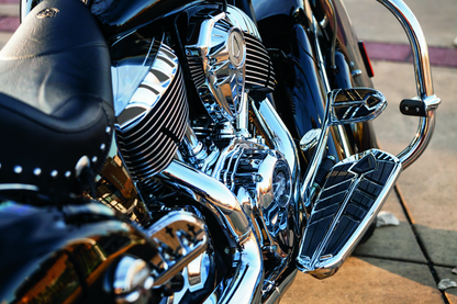 Kuryakyn Spear brake pedal pad for Indian motorcycle, chrome finish, durable replacement with textured surface for secure grip.