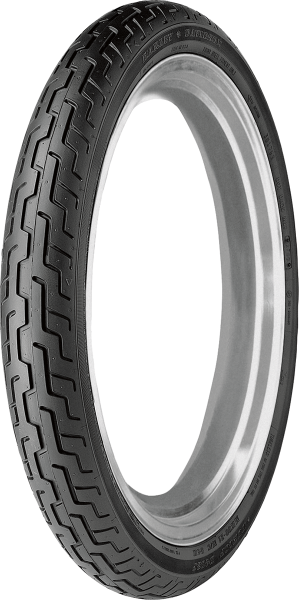 DUNLOP D402 front motorcycle tire 130/70B18, 63H with Harley-Davidson co-brand, showing the tread pattern and sidewall details.