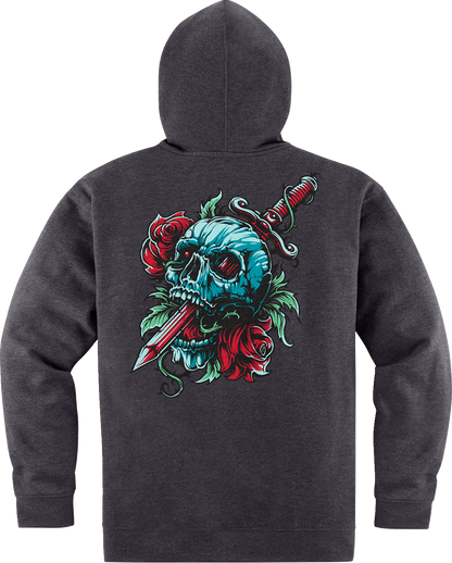 Black ICON Omnicrux Zip Fleece Hoodie by Bill's Exhausts in medium, featuring a zip front and soft fleece fabric.