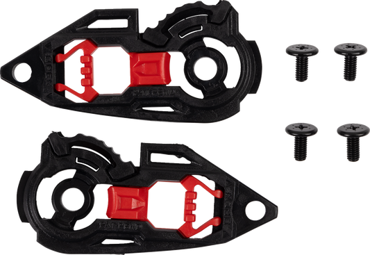 Black AGV K3 helmet visor mechanism kit, part number 2018600002001, showing the assembly components for helmet visor attachment.