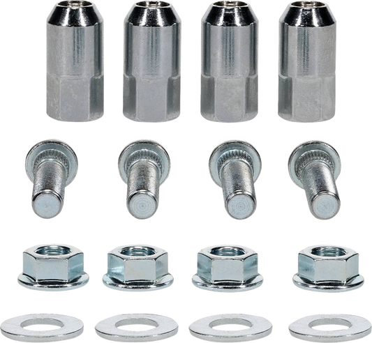 MOOSE OFFROAD Polaris wheel stud and nut kit with multiple studs and nuts for off-road vehicle wheel installation.