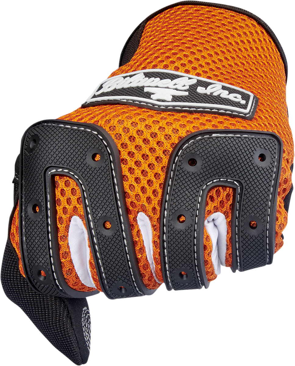 BILTWELL Anza Gloves in bright orange, 2XL size, featuring durable material and detailed stitching for motorcycle riding protection.
