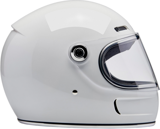 BILTWELL Gringo SV helmet in glossy white, XS size, with a sleek motorcycle helmet design and brand logo visible.