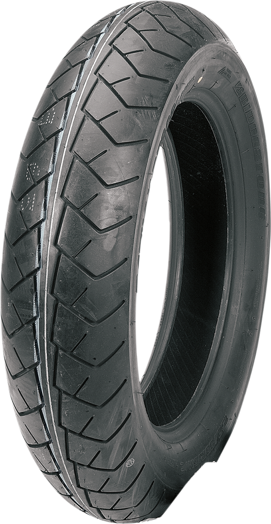 BRIDGESTONE Battlax BT-020 front motorcycle tire, 150/80R16 size, showing tread pattern and sidewall details.