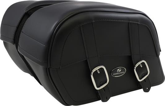Bill's Exhausts Saddlemens Drifter Slant Saddlebags - Jumbo 3501-0320 seat with black leather and metal buckles for motorcycle riding.